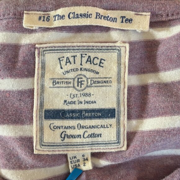 FAT FACE The Classic Breton Tee Shirt in Lilac Mist White Stripe SZ 2 - Picture 7 of 9
